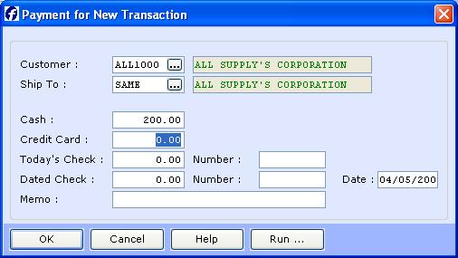 Customer and Ship To, and the payment amount received in