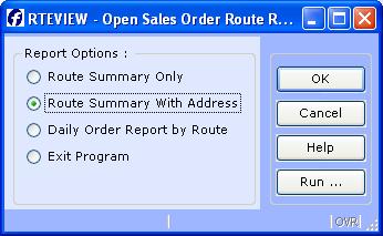 RTEVIEW- OPEN SALES ORDER ROUTE REPORT Introduction The Route View Program is used to view summary or detail reports of all orders by route.