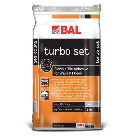 BAL turbo set EN12004 C2F Rapid-setting in just 30 mins Ideal for repairs and finishing of tiling.