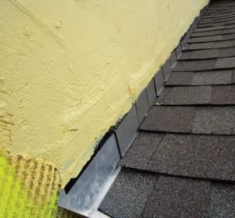 To avoid this, we use large, preformed kickouts, like those made by DryFlekt, on steep roofs (5). Shallower roofs don t require as big a kickout (6).