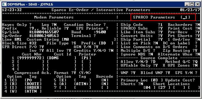 Introduction Before you can use telecommunications with S. P. Richards, you must set the parameters in the (L6C) Sparco Ez-Order / Interactive Parameter screen.