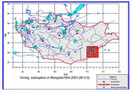 It is located in 250-300 km from the zone with moderate intensity earthquake activity which occurs in central southern Mongolia, which leads to a conclusion that occasional moderate weak earthquakes