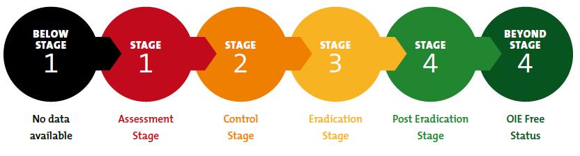 PPR GEP - Approach Multi-country, multi-stage process involving assessment, control, eradication and maintenance of PPR virus free stages (stages 1-4 below).