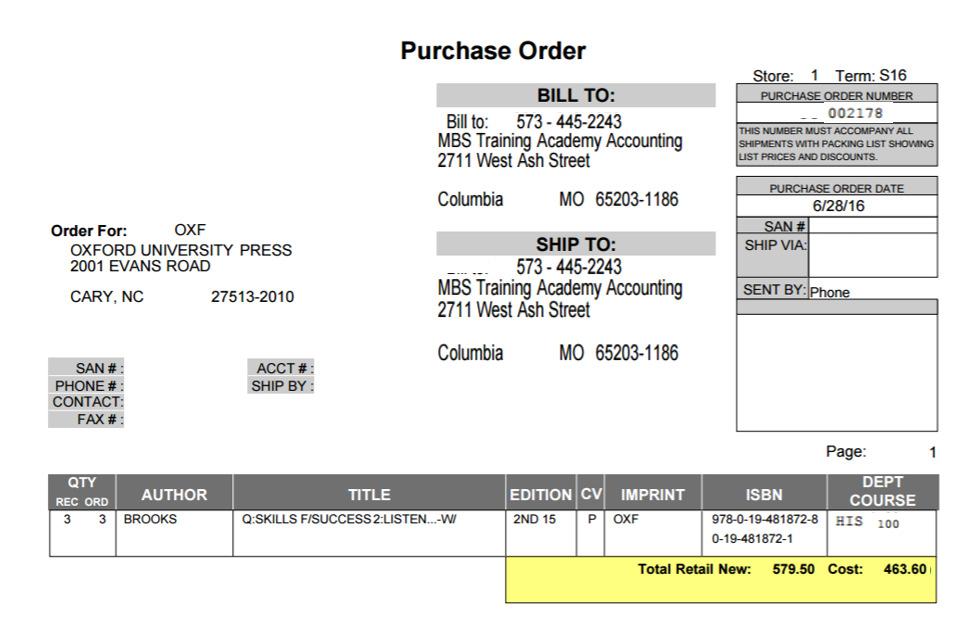 Manually Create Purchase Order Ordering > Maintain