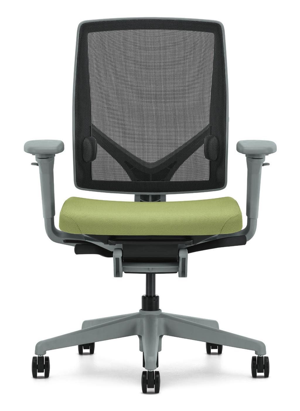 Seating Models Upholstered back work chair with adjustable arms and without arms. Mesh back work chair with adjustable arms.