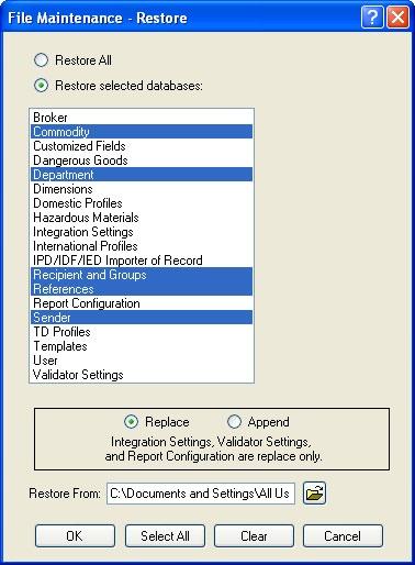 Customize Your Shipping Profiles Select Special Service Options Access Your Shipping Databases Send a Multiple-Piece Shipment Use the Hold File FedEx SmartPost (U.S. Only) Restore By keeping backups of your databases, you can restore damaged or lost data on your FedEx Ship Manager Software system.