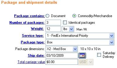 Ship Track Meet International Requirements Manage Returns (U.S. Only) Generate Reports Close at End-of-Day Package and Shipment Details, continued Package contains (International only) This field displays two options for international shipments.