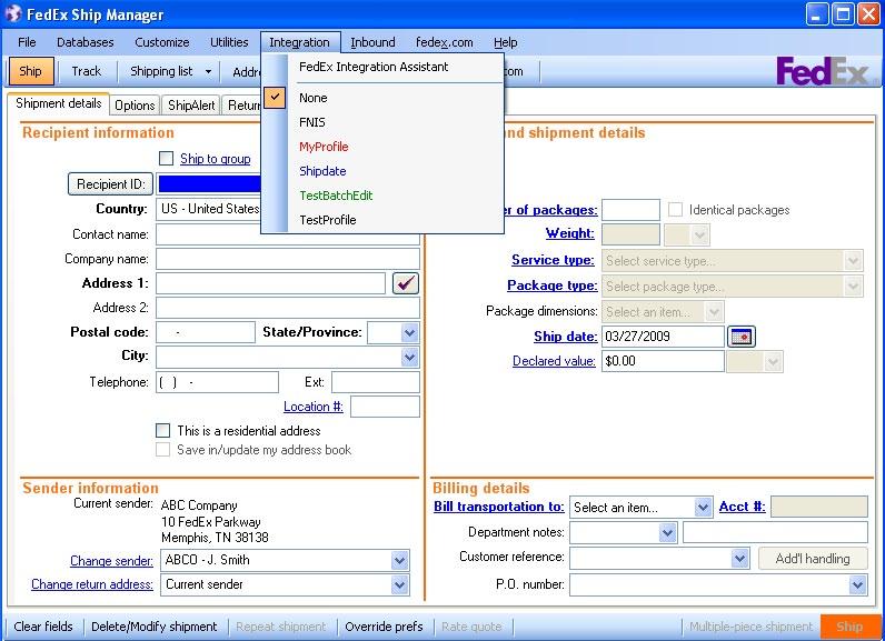 Customize Reports Integrate Your Systems Using Your Integration Profiles Activating Your Profile The names you create for your integration profiles appear on the FedEx Ship Manager Software menu bar