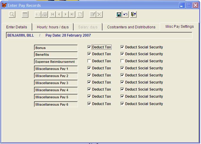 Page 5 Miscellaneous Pay Settings Each of the miscellaneous pay fields can be set as taxable or non-taxable and you