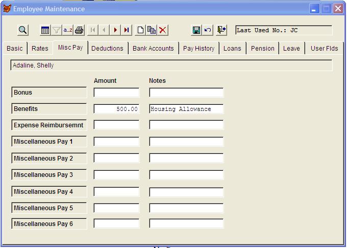 Miscellaneous Pay: up to 9 miscellaneous pay fields with