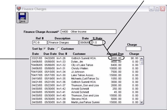 Calculating Finance Charges 189 4 Select the desired invoice from the outstanding receivable list.