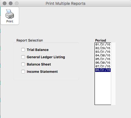 Printing Multiple Reports 263 Printing Multiple Reports Whenever you can select a non-consecutive series, you can also select a consecutive series by dragging through all desired lines in the list