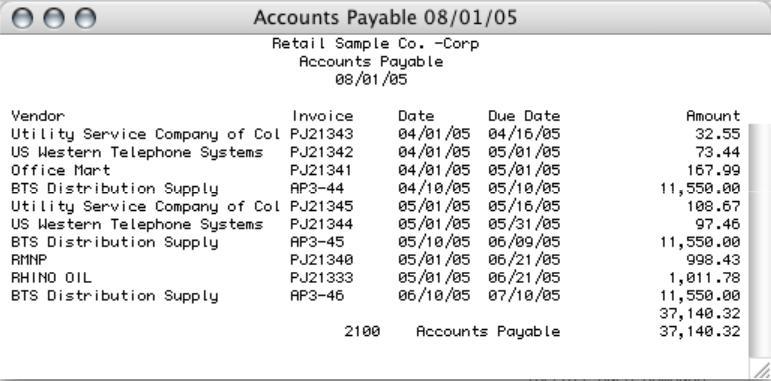 Vendor Reports 281 Accounts Payable report example: The report total