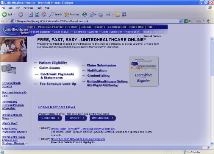 transfer of claims payments electronically simple. 3 Login to UnitedHealthcareOnline.com using your existing UnitedHealthcare Online Web site ID and password.