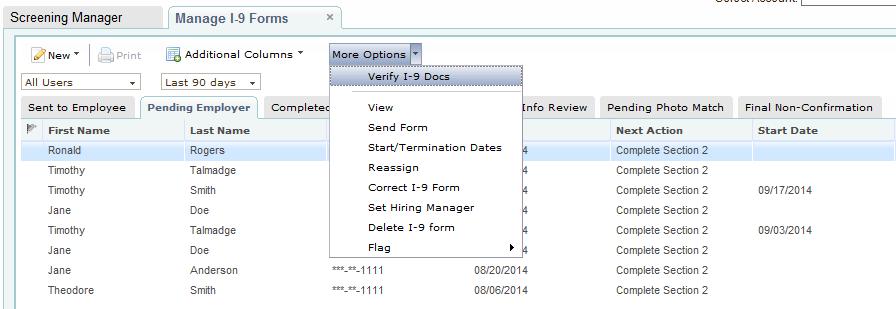 Section 2: Employer Completion Click Name of the Employee to select.