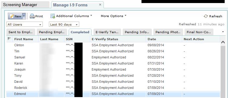 E-verify Status The Completed tab will display all Authorized statuses.» Authorized statuses are most common.