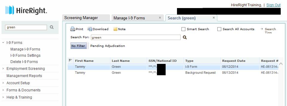Use Search to find an Employee s I-9 form Click result to