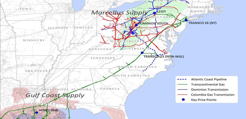 Figure 1. Atlantic Coast pipeline route and key pricing hubs Source: ICF, Ventyx. 4 In 2015, Dominion Transmission, Inc.
