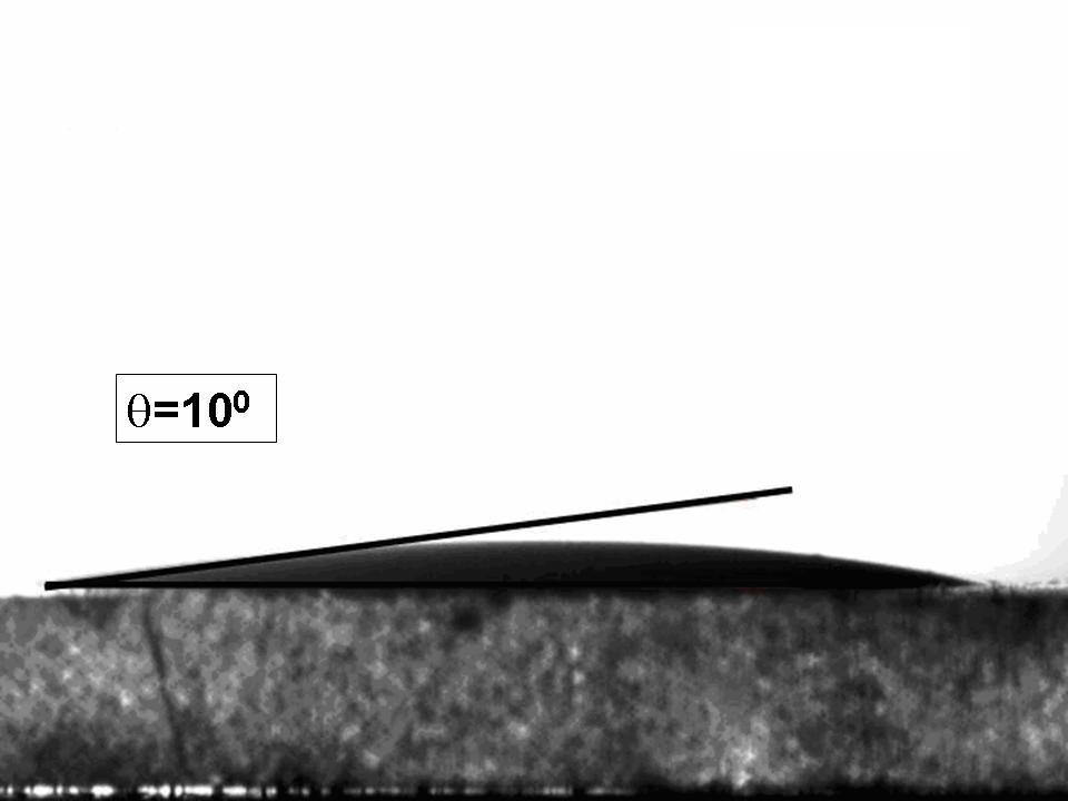 hydrous nature of the films. Hydrous bonding on the substrate surface also causes the superhydrophilic nature [13]. Fig. 3.8 Measurement of water contact angle of RuO 2 thin films. 3.A.