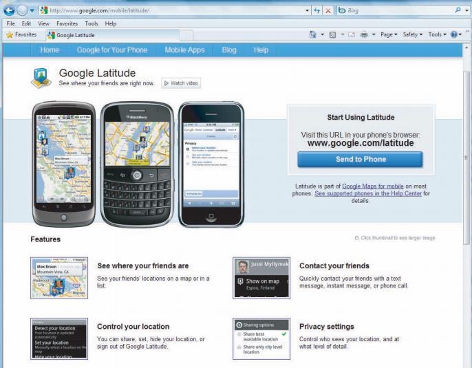 Geographic information system(example ) Google Latitude tracks the