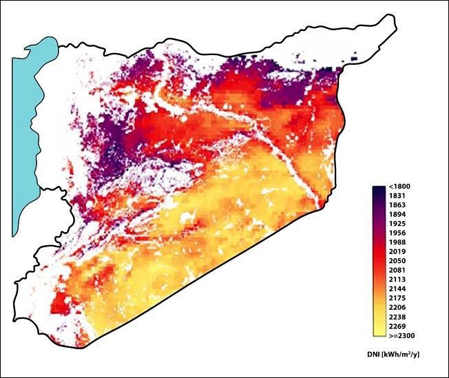 The following map illustrates the mean irradiation level in Syria: Figure 22: Syria thermally 10- Conclusion For the time being, CSP is the only method that could be used in our modern life to