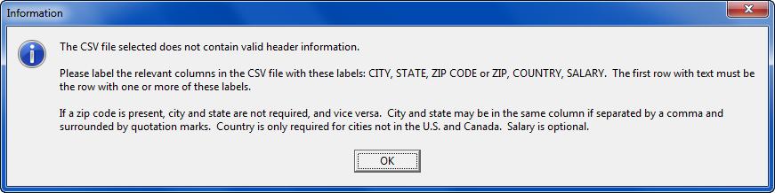 Additional Geographic Assessor Topics (Listed Alphabetically) 133 To import the list of ZIP Codes seen above, for example, save