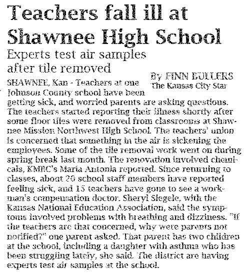 SHAWNEE, Kan. -- Teachers at one Johnson County school have been getting sick, and worried parents are asking questions.