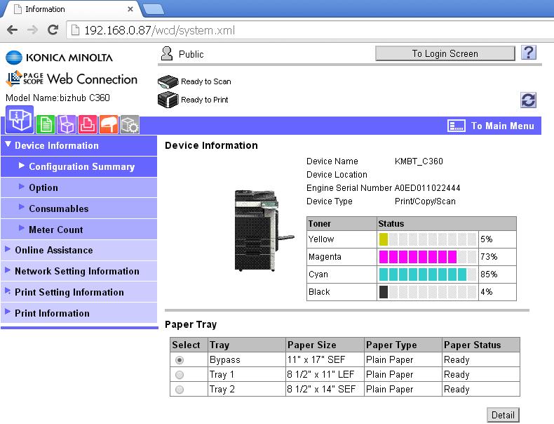 Saving Email Addresses and Fax Numbers (from a PC): 1. First, obtain the IP address from your copier. 1. Press [Menu].