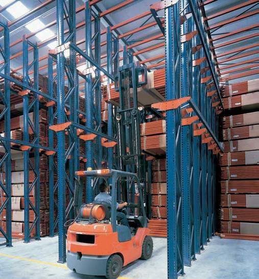 Construction system with C-rails This system is installed when the pallets used have different frontal measurements, and for very large storage units requiring