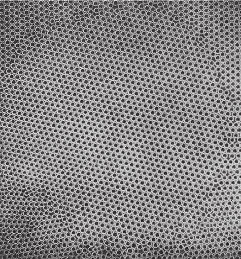 12 CHPTER 1: Defects in Crystals FIGURE 1.14 Crystal grains simulated by a bubble raft. (From Scientific merican, Sept. 1967.