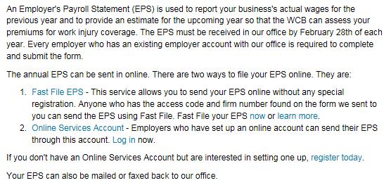 Select the Submit Employer s Payroll Statement option. 3. Select Fast File EPS from the two options: 4.