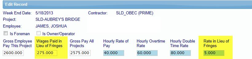 Optional Wages Paid In Lieu/Rate in Lieu fields available for use: Optional Wages Paid In Lieu/Rate in Lieu fields NOT available for use: There is also the ability for Administrators and/or Primes to