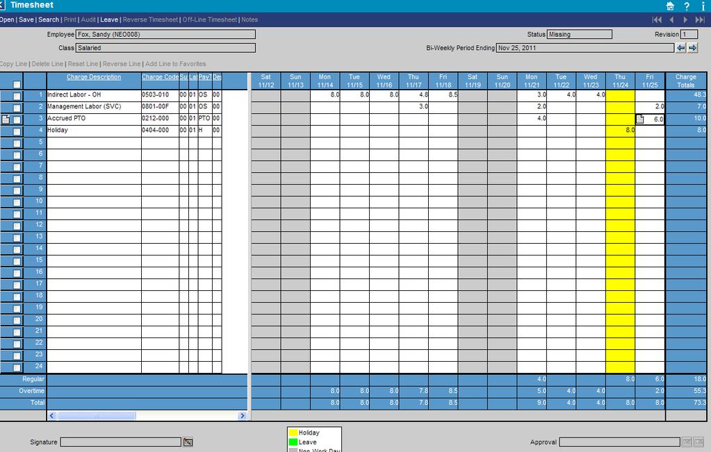 Check the box or boxes in the Results frame to select the timesheet or timesheets that need approval.