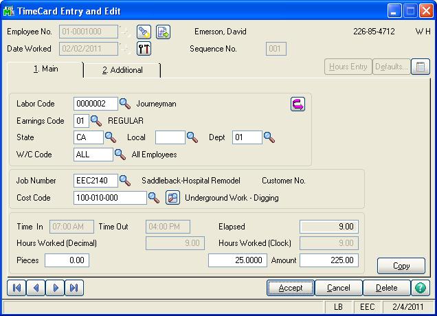 12 Piecework for Payroll & TimeCard Section D: System Operations TimeCard Entry A new field has been added to the TimeCard Entry screen for Number of Pieces.