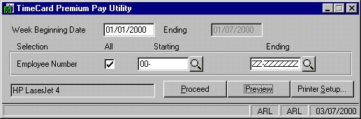 18 Piecework for Payroll & TimeCard Timecard Premium Pay Utility This utility is available only if you selected the Comparative Method in Setup. This utility is available as a new menu option.