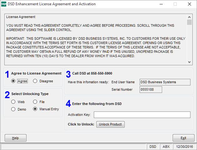 Piecework for Payroll & TimeCard 7 Web Unlock: If the system that is running the DSD Enhancement has web access and you have sent DSD your Sage Serial number, you can unlock the Enhancement without