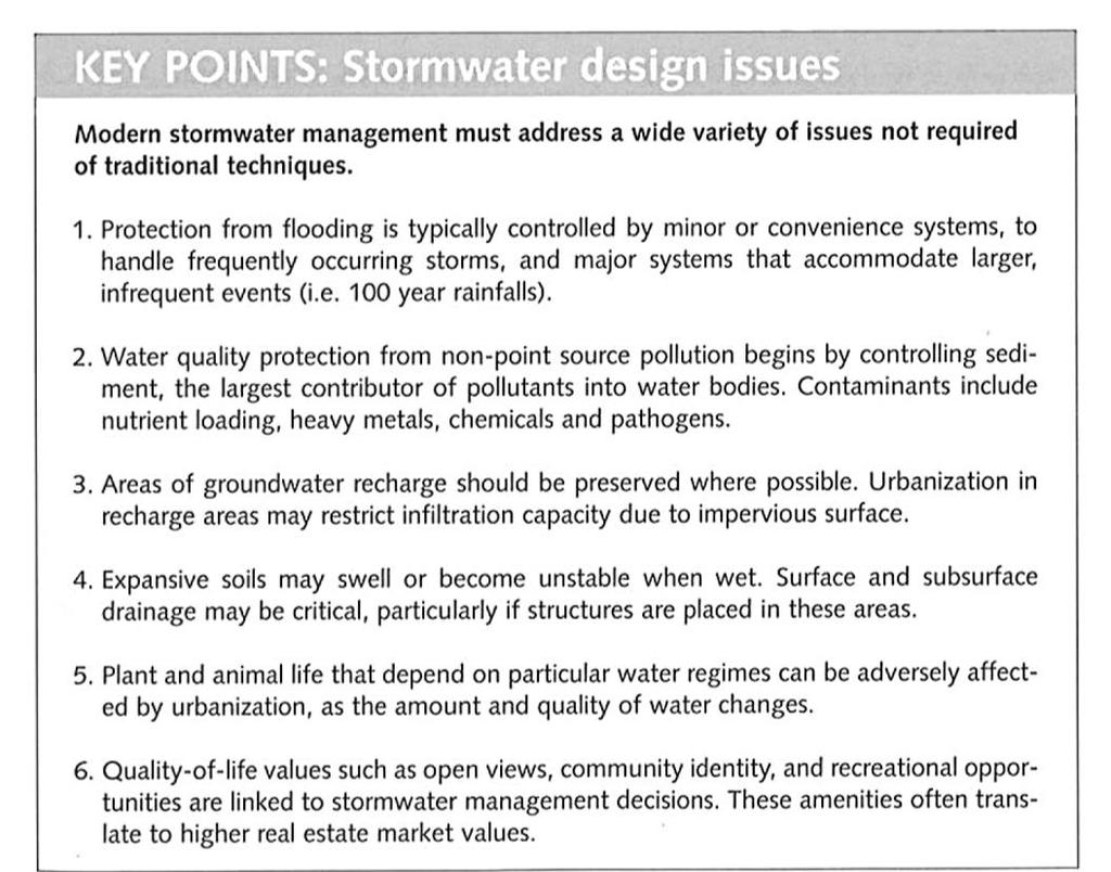 2. STORM WATER MANAGEMENT AND DESIGN ISSUES 2.2 Design Issues & Ecosystem Services (adapted from Harris, C. W; Dines, N. T.