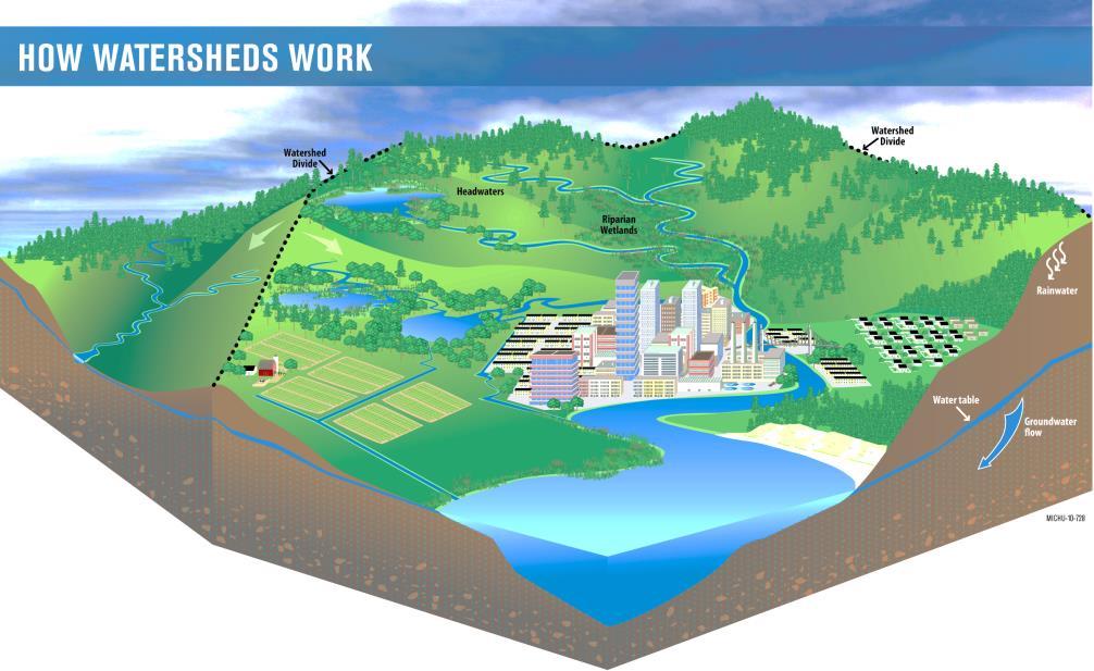 1. BASIC CONCEPTS 1.3 Watershed Watershed is the portion of landscape that drains runoff to a particular point.