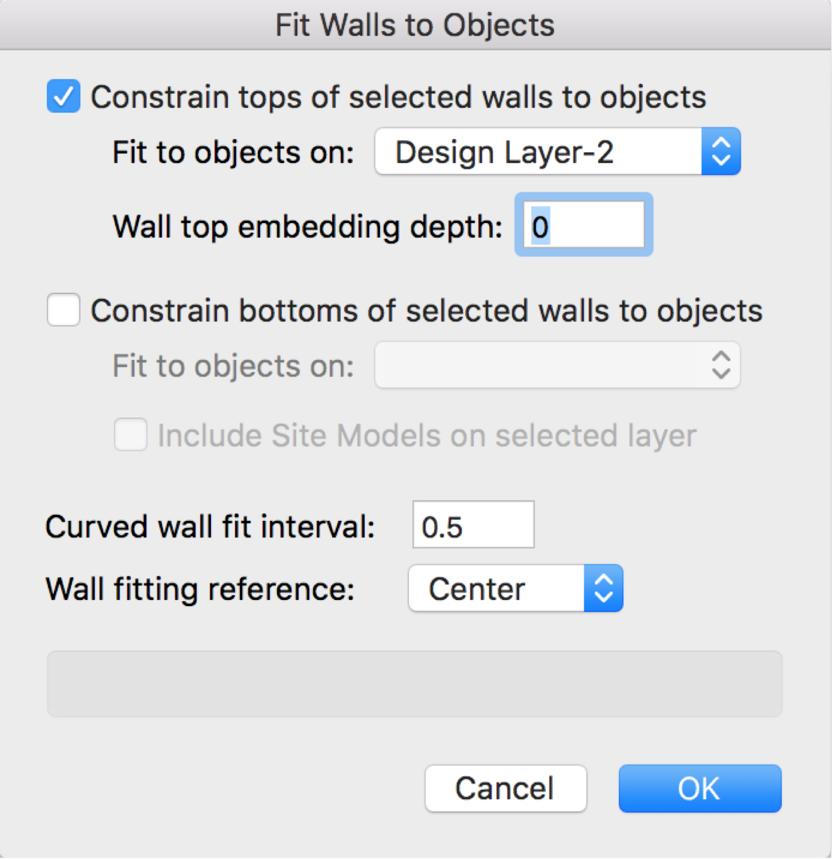 Go to the menu bar, AEC>Fit Walls to Objects. The Fit Walls to Objects dialog opens.