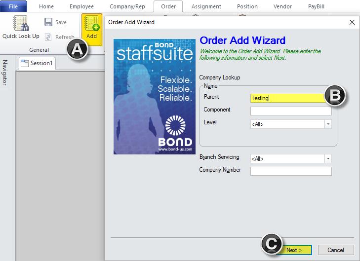 Adding Orders and Assignments Step 1: Order Add Wizard