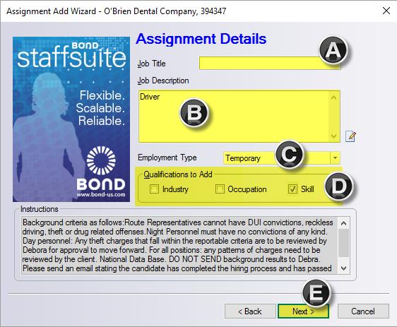 After reviewing the Instructions field, select the Step 9: Assignment Details Enter the Job Title in the field provided.