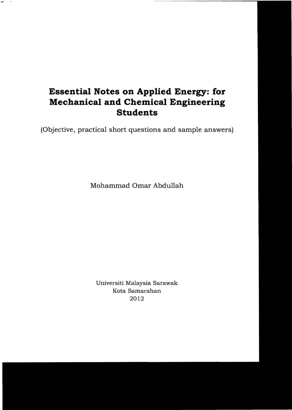 Essential Notes on Applied Energy: for Mechanical and Chemical Engineering Students (Objective, practical