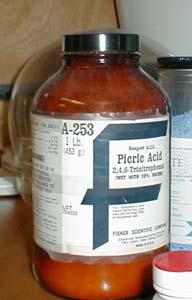 Picric Acid [(NO 2 ) 3 C 6 H 2 OH], also known as 2,4,6-trinitrophenol, can form explosive compounds with many combustible materials.