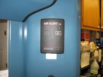 Recommended face velocities are between 90-120 feet per minute (fpm). C. Test the airflow alarm prior to using the hood to ensure it is operating properly: Test button Figure 17.