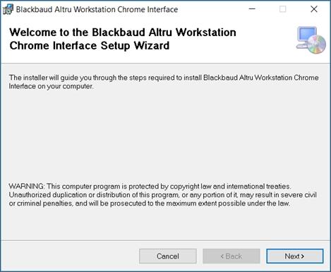 WORKSTA TIONS A ND PRINTING 119 The Chrome downloads bar appears with this installation utility: Blackbaud.AppFx.Programming.WebShellWorkstationChromeExtension.msi. 3.