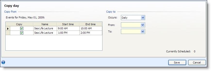 The events are created, and the Program Calendar appears with the new events. You can now edit the events as necessary.
