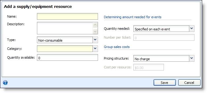 CONFIGURA TION TA SKS 42 2. On the Supplies/Equipment resources tab, on the action bar, click Add. The Add a supply/equipment resource screen appears. 3.