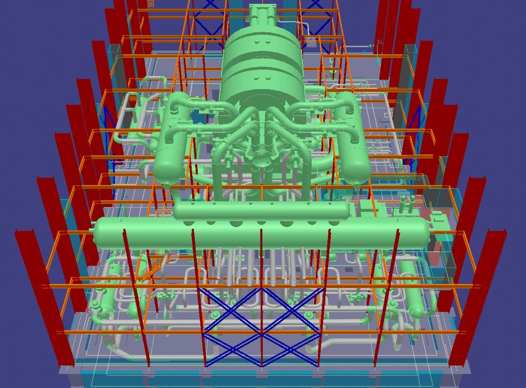 General view of ARABELLE based Turbine Island for new generation NPPs The main properties: MSR installation 2 x 50%, Horizontal LP1/2 duplex heaters 2 trains, Horizontal LP3/4 heaters 1 train,