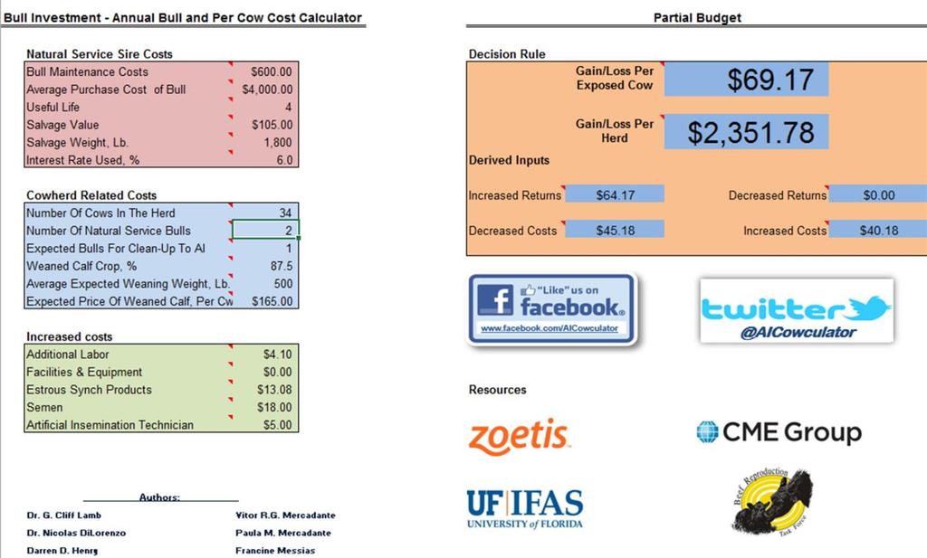 Figure 7. The AI Cowculator Excel version front page.