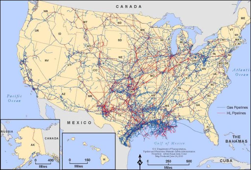 Vast Natural Gas Transportation System > 300,000 miles of natural gas